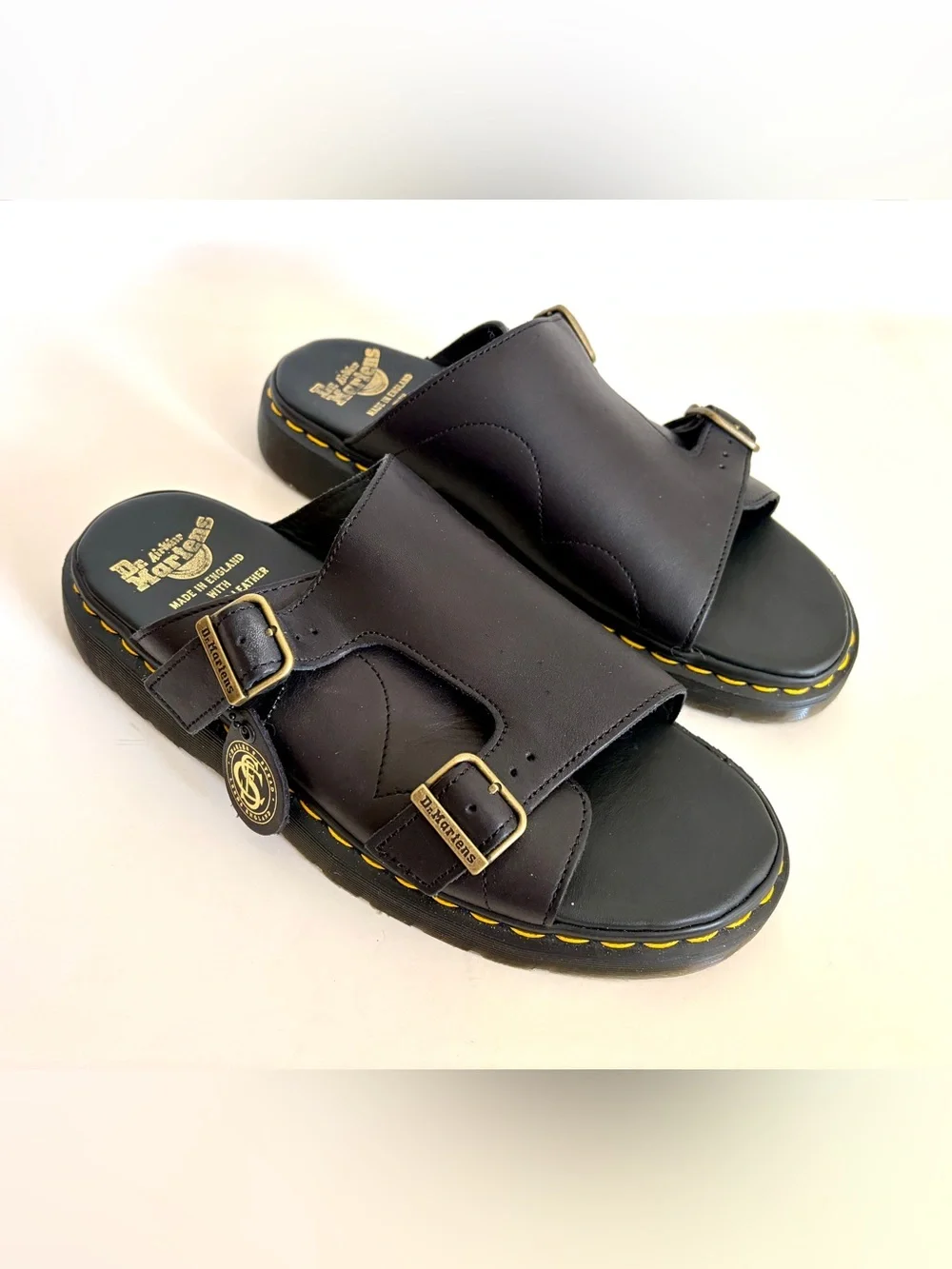 Dr. Martens Black Leather Dayne Slides Sandals Made in UK